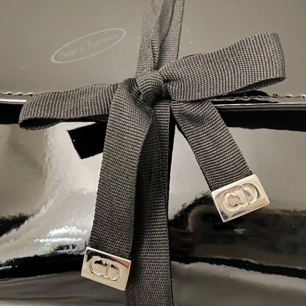 Dior Beauté Patent Leather Cosmetic Bag Black CD Charm Flap Pouch NWOT